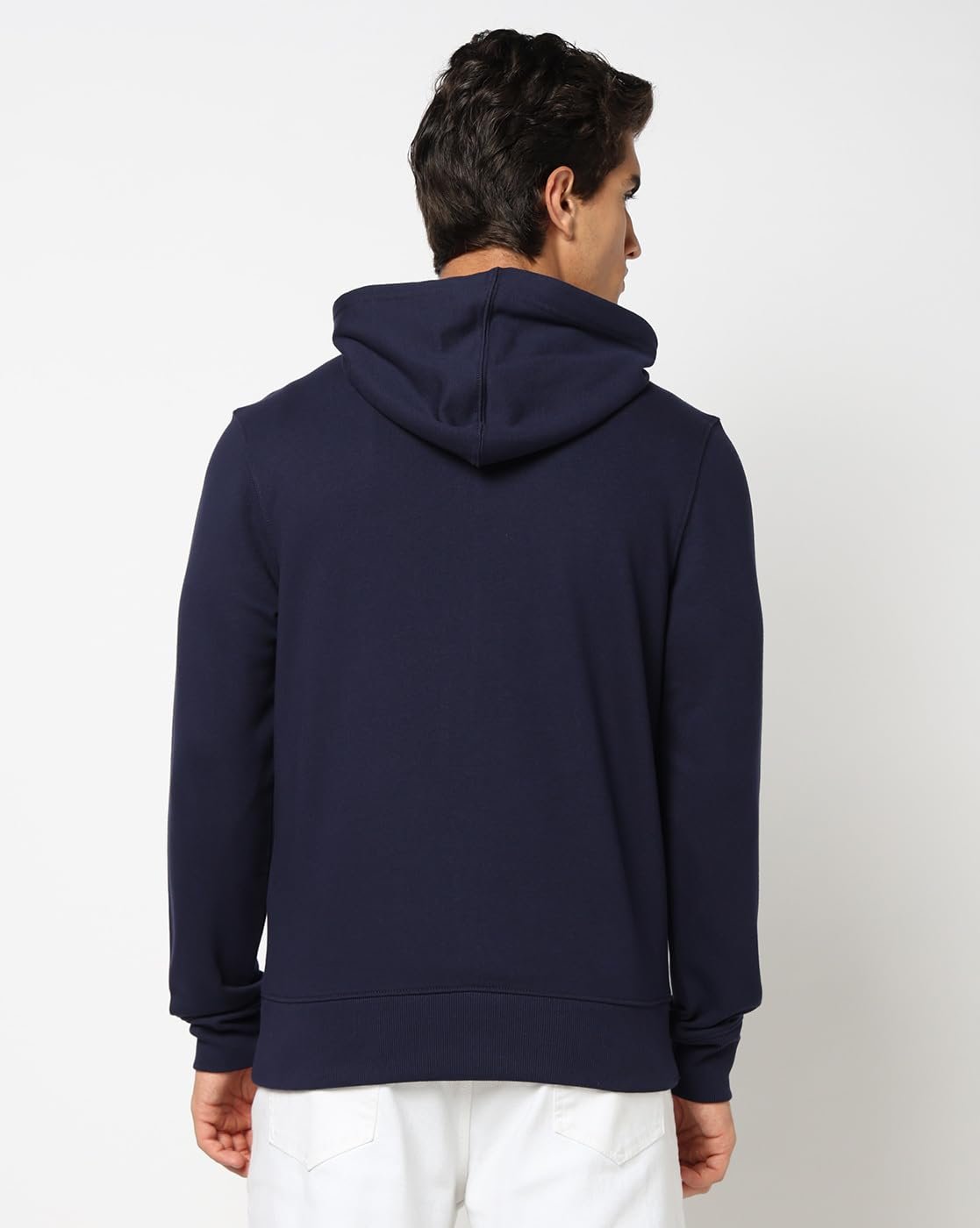 Men Graphic Printed Regular Fit Full Sleeves Hooded Sweatshirt,Navy