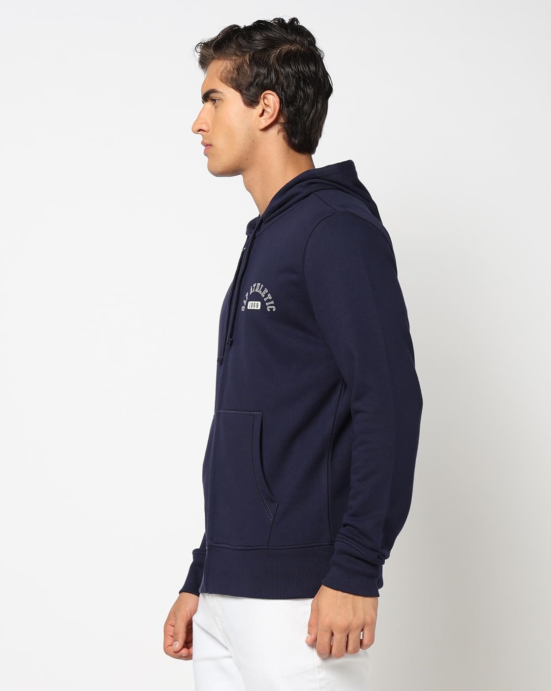 Men Graphic Printed Regular Fit Full Sleeves Hooded Sweatshirt,Navy