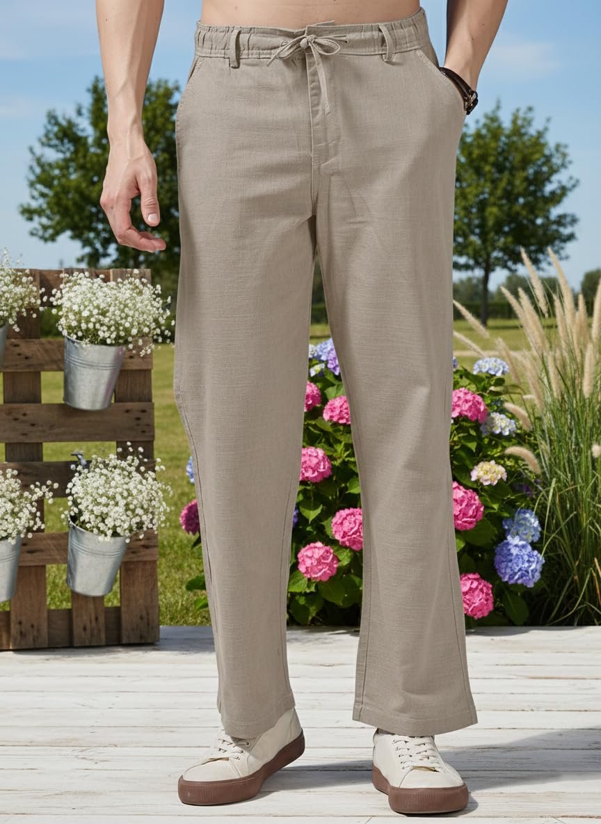 Men’s CHIKU Regular Fit Straight Pants | Comfortable Stylish Trousers for Men | Soft Fabric Chinos for Everyday Wear, Travel & Office | Linen Cotton Bottom Wear | Casual Trousers for Men