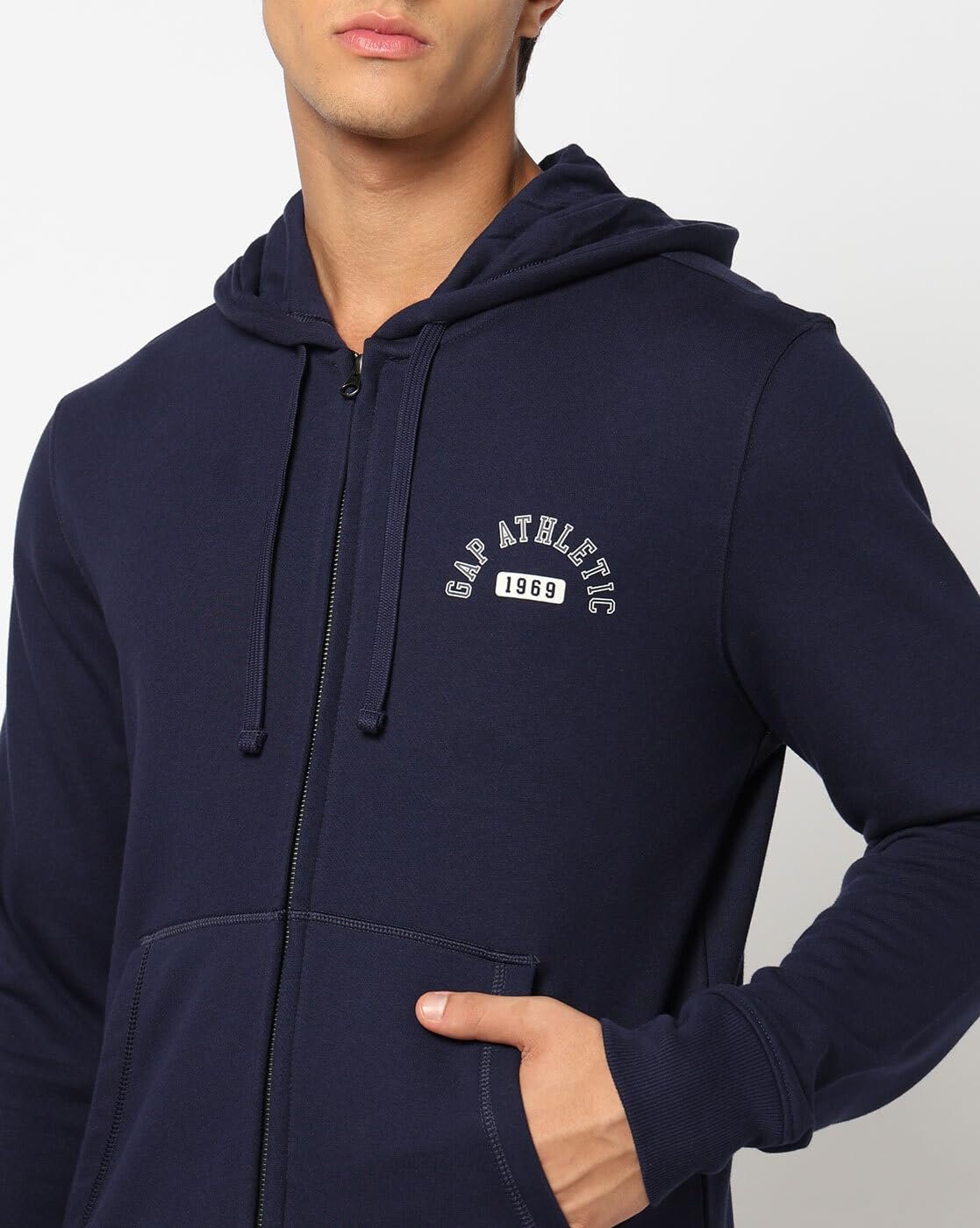 Men Graphic Printed Regular Fit Full Sleeves Hooded Sweatshirt,Navy