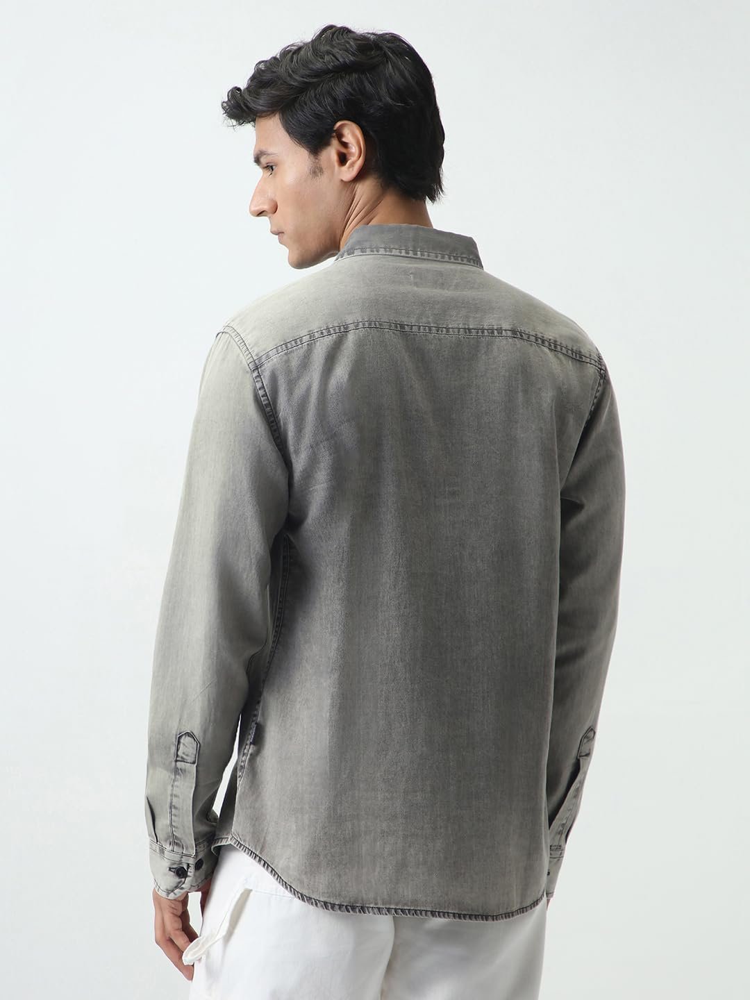 Men's Ice Grey Regular Fit Full Sleeve Washed Denim Shirt (shirtdentowl-02-icegrey)