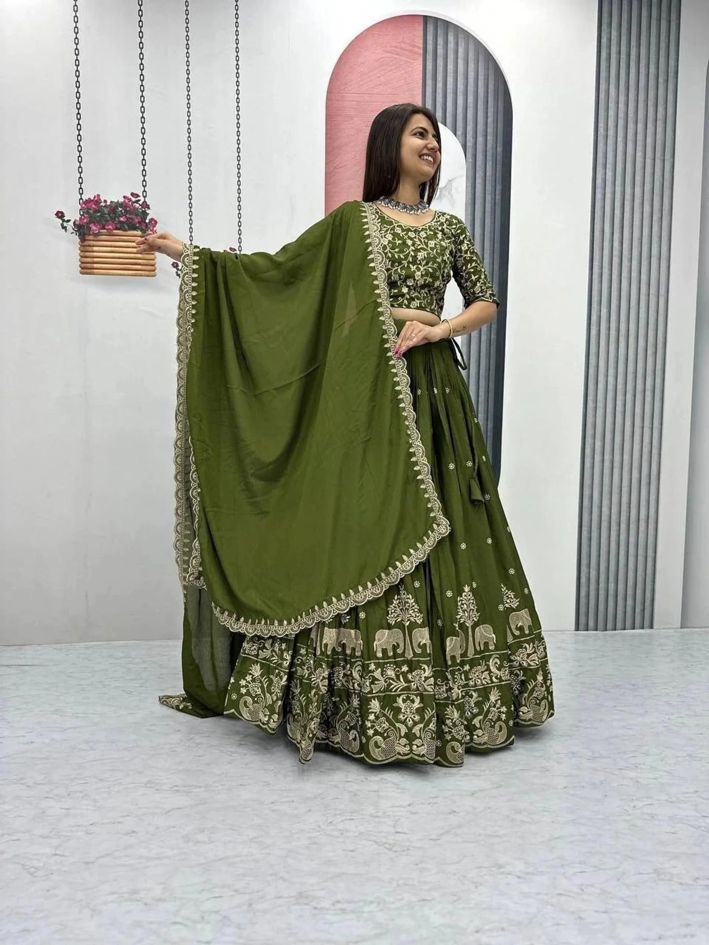 Women's Embroidered Lehenga Choli with Dupatta | Heavy Floral Thread & Sequin Work | Wedding, Haldi, Mehendi & (Green)