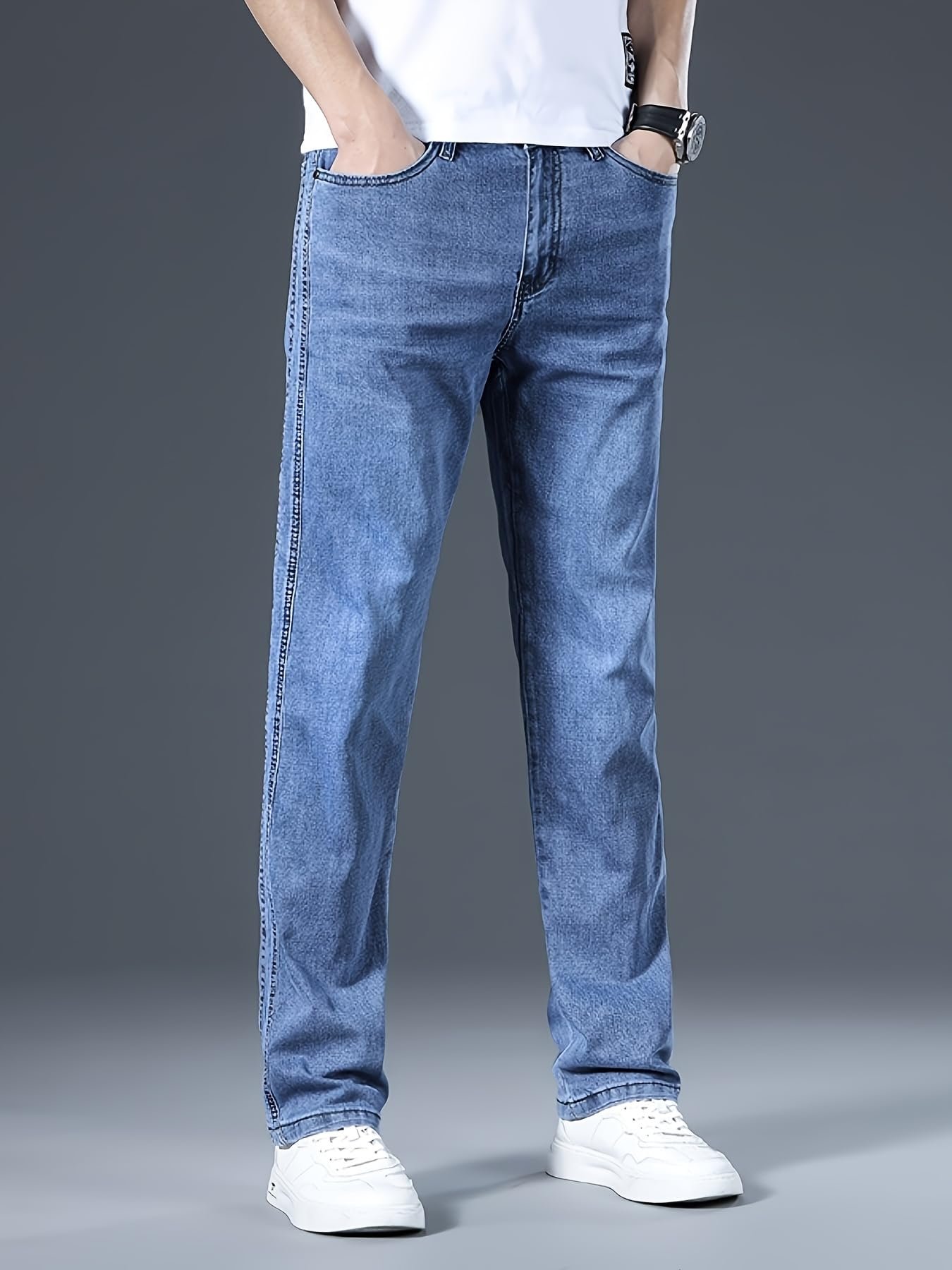 Jeans for Men | Denim Pants with Regular Fit & Classic Straight Cut (Double-Top-Blue jeans-U11)