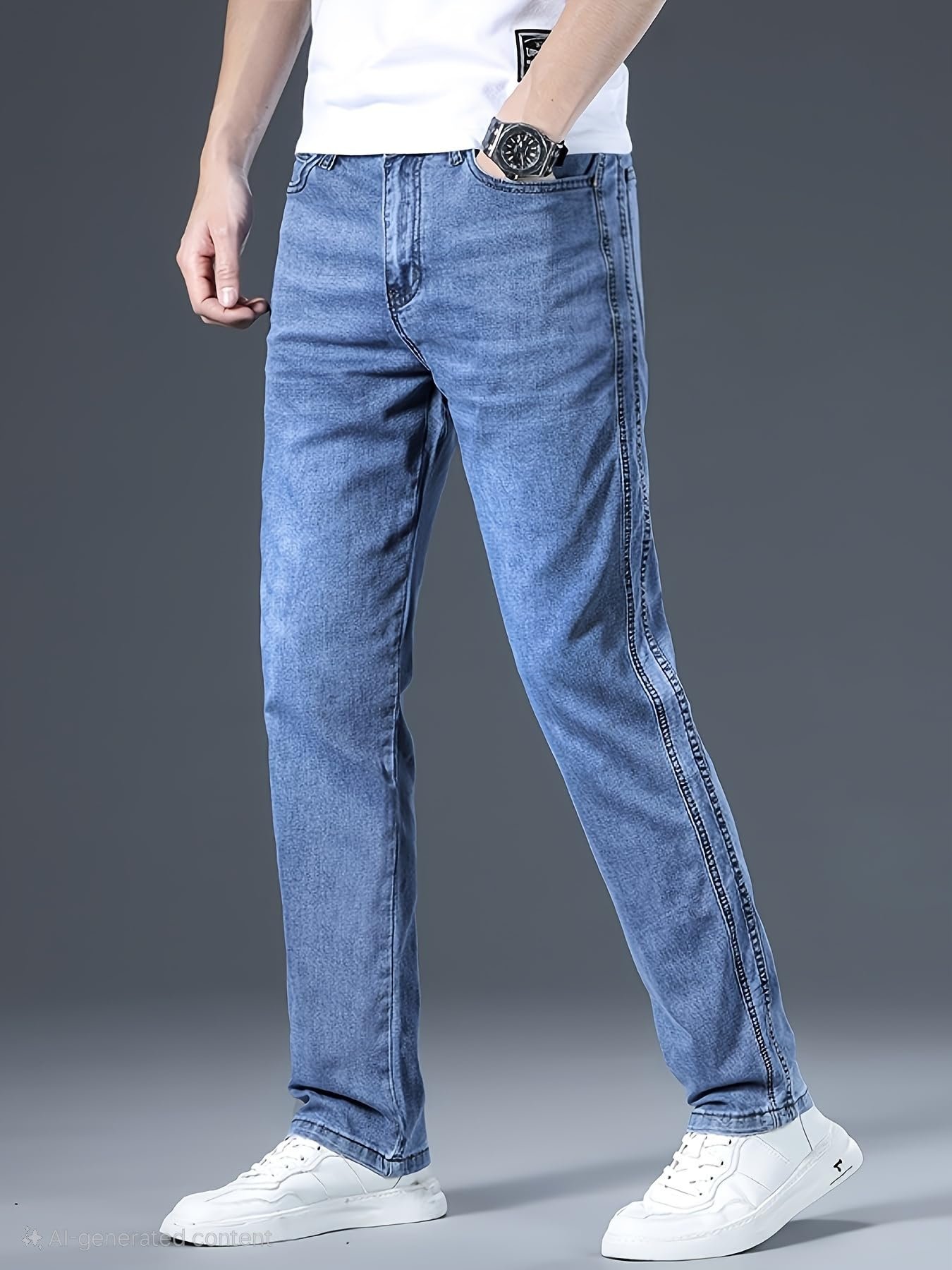 Jeans for Men | Denim Pants with Regular Fit & Classic Straight Cut (Double-Top-Blue jeans-U11)