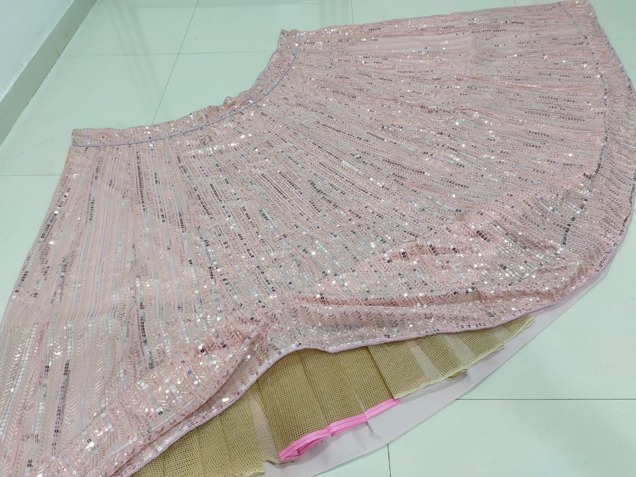 Omkar Tex's Light Pink color Faux georgette bridal lehenga choli with dupatta set for women