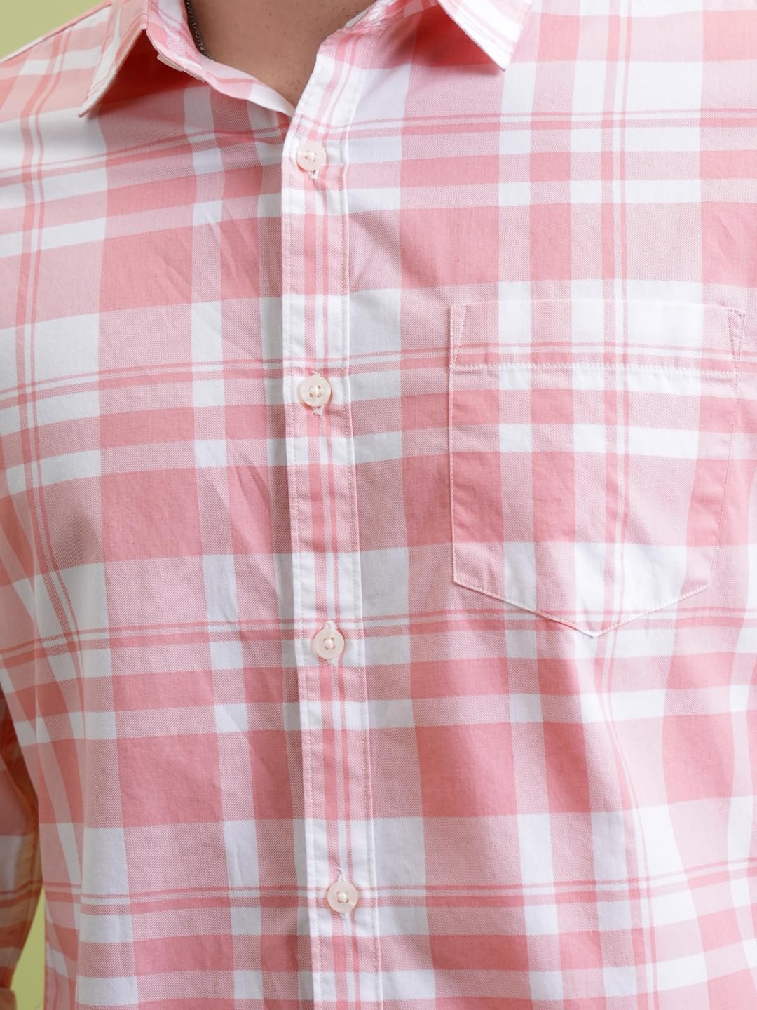 Men Cotton Slim Fit Shirt (PHSH000014_LT Pink/White M)