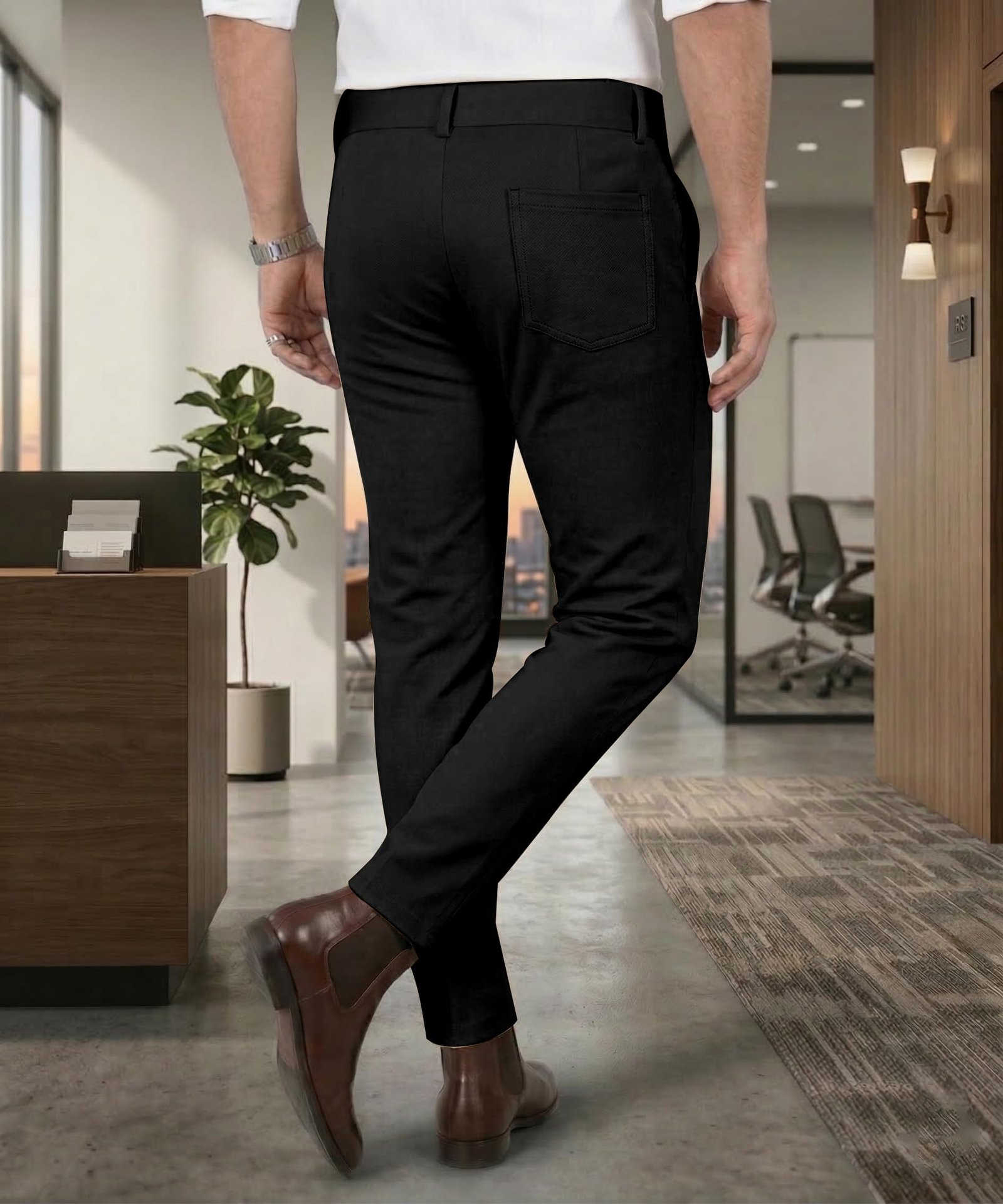 Men's Slim Fit Casual Mid Rise Trousers, Cotton Blend, Side Pockets (in, Numeric, Regular, Black)