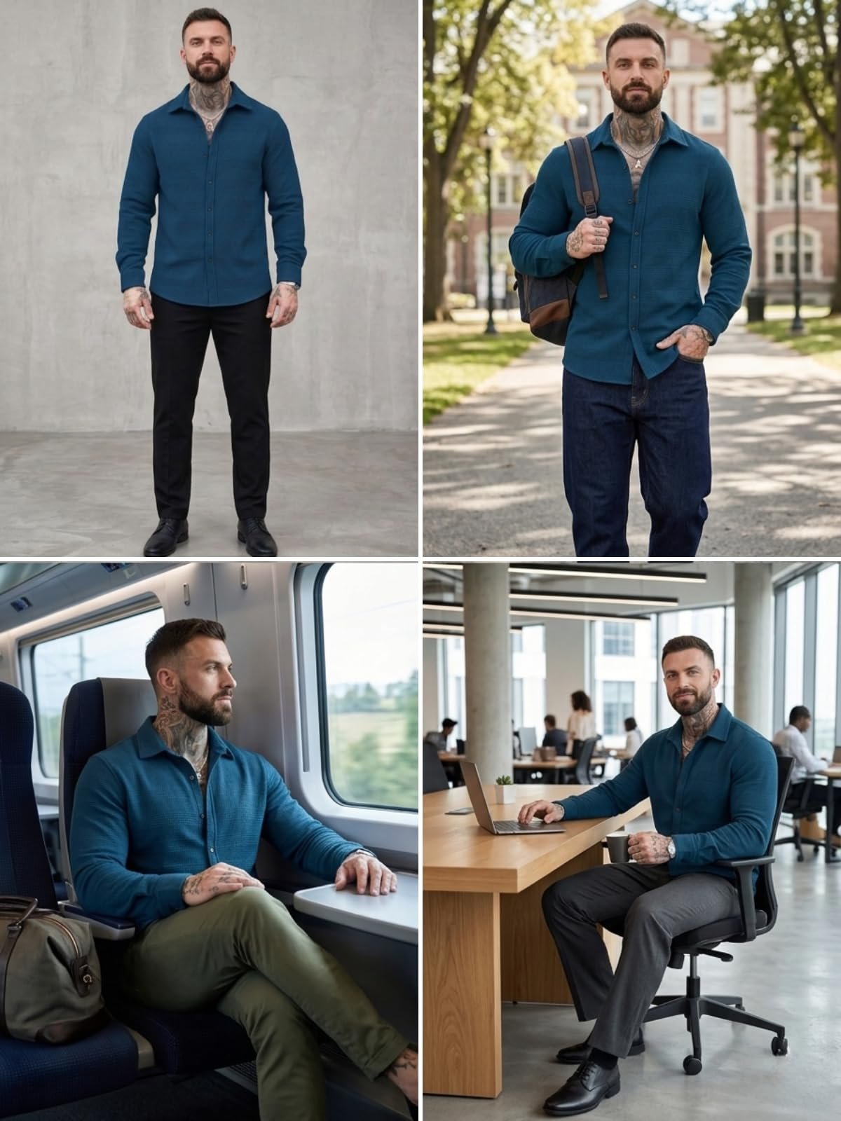 Casual Blue Shirt for Men | Full Sleeve Textured Shirts for Men | Regular Fit Wrinkle Free Premium Shirts for Man | Biker Streetwear Office Travel Dinner Style