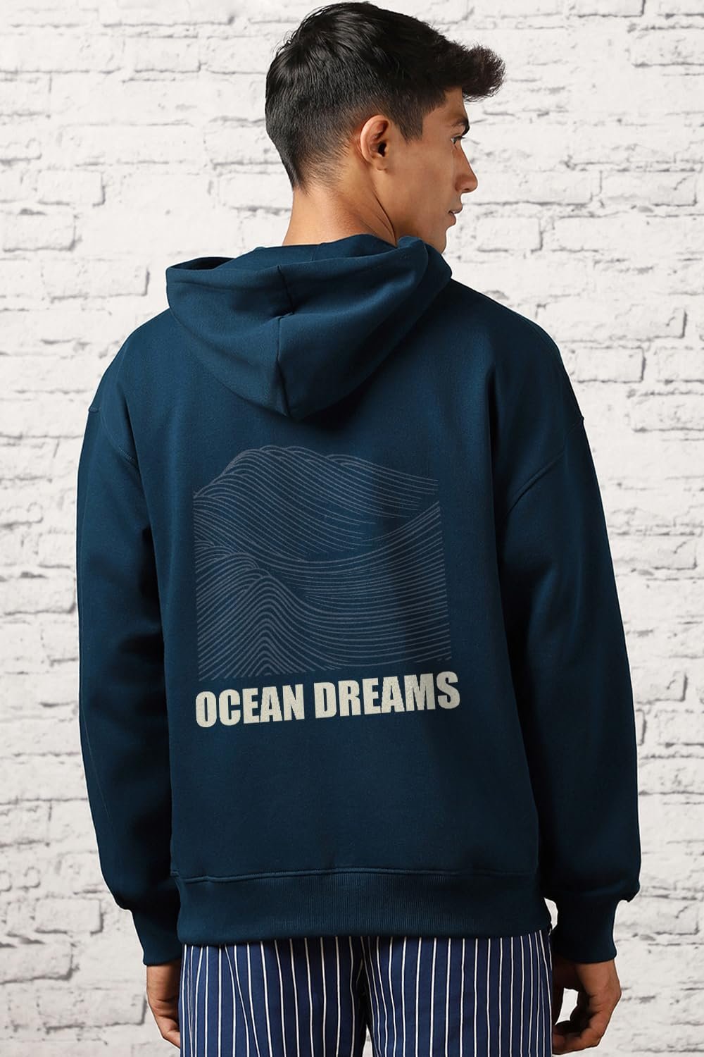 Men's Cotton Neck Hooded Oversized Fit Sweatshirt (1M-TWRH-C0737_Navy Blue 2_Large)