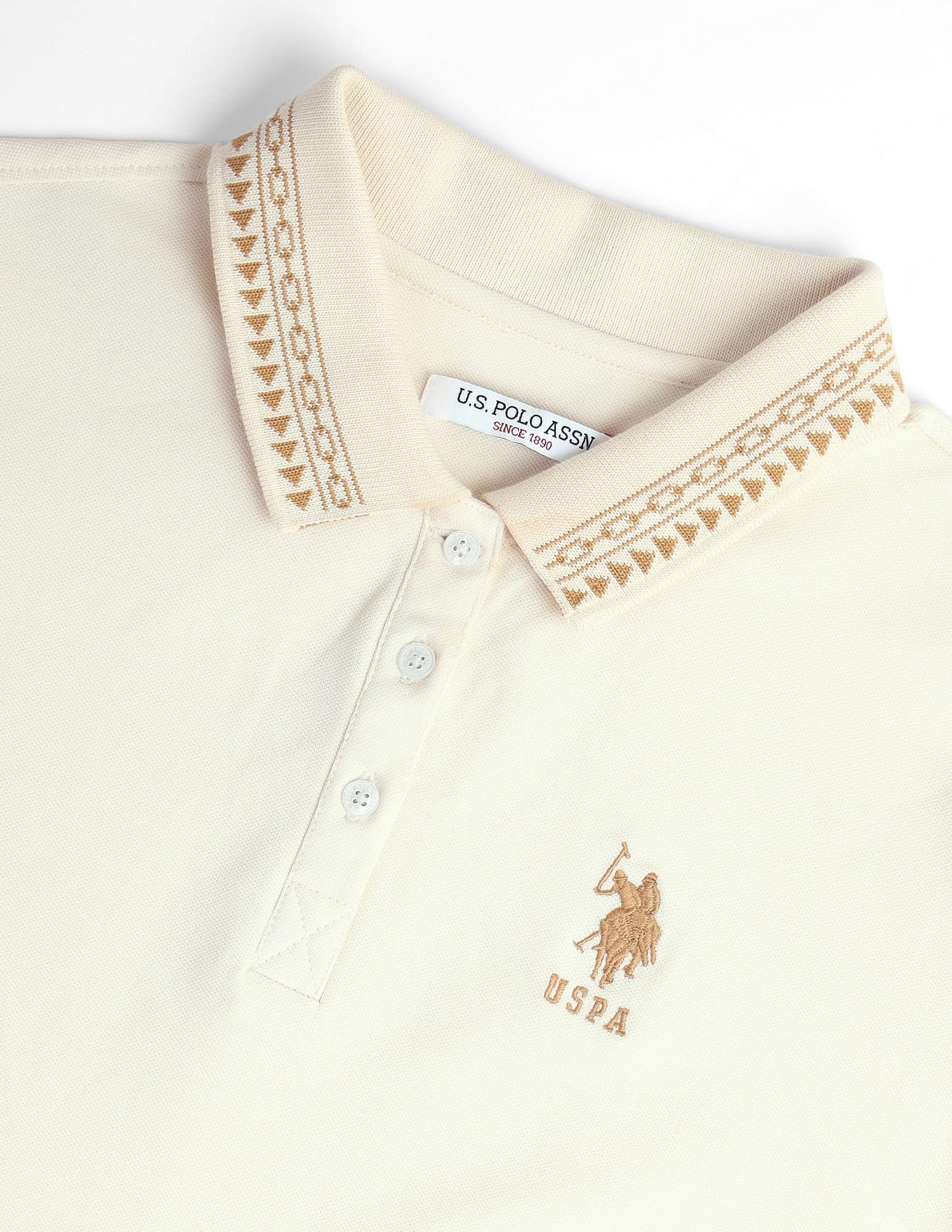 Women's Geometric Detail Pique Polo Shirt (UWSS24PTS017_Beige)