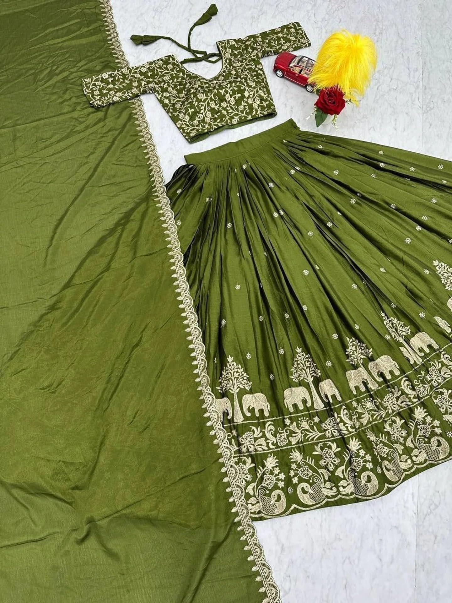 Women's Embroidered Lehenga Choli with Dupatta | Heavy Floral Thread & Sequin Work | Wedding, Haldi, Mehendi & (Green)