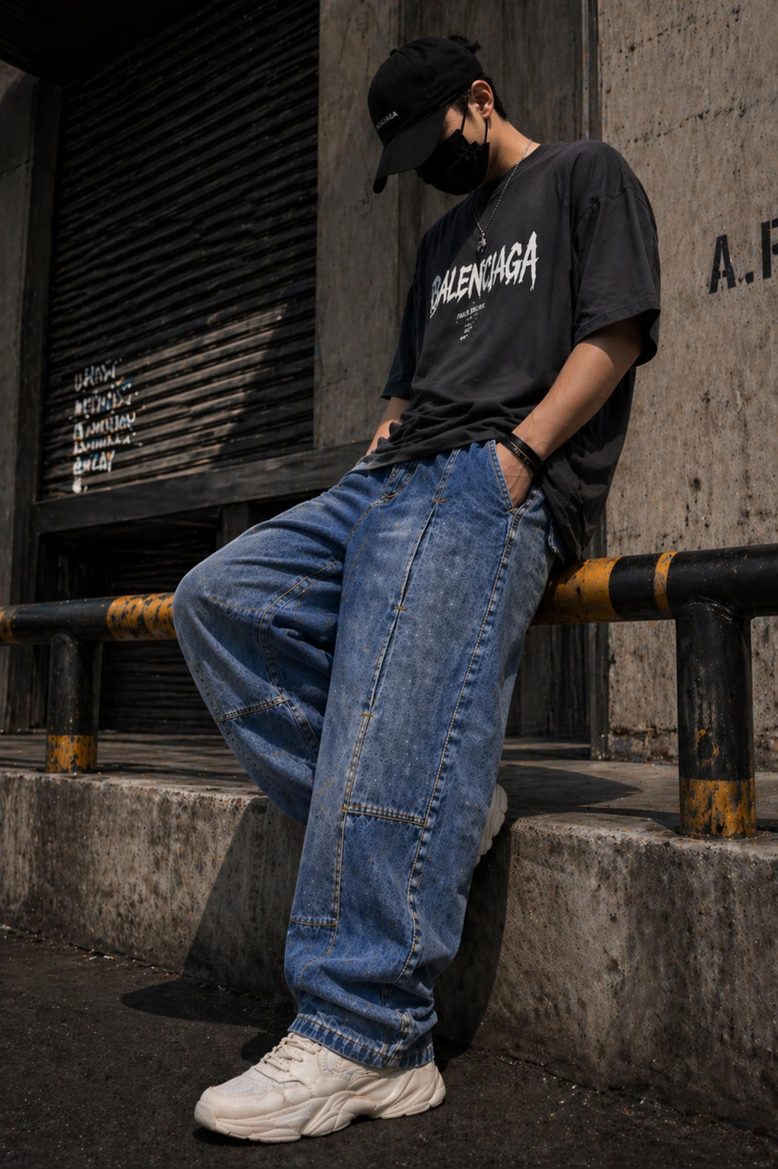 Light Blue Baggy Jeans for Men | Loose Fit Wide Leg Denim Pants | Streetwear Relaxed Fit Casual Jeans: | Stretchable Cotton Blue Jeanss 36