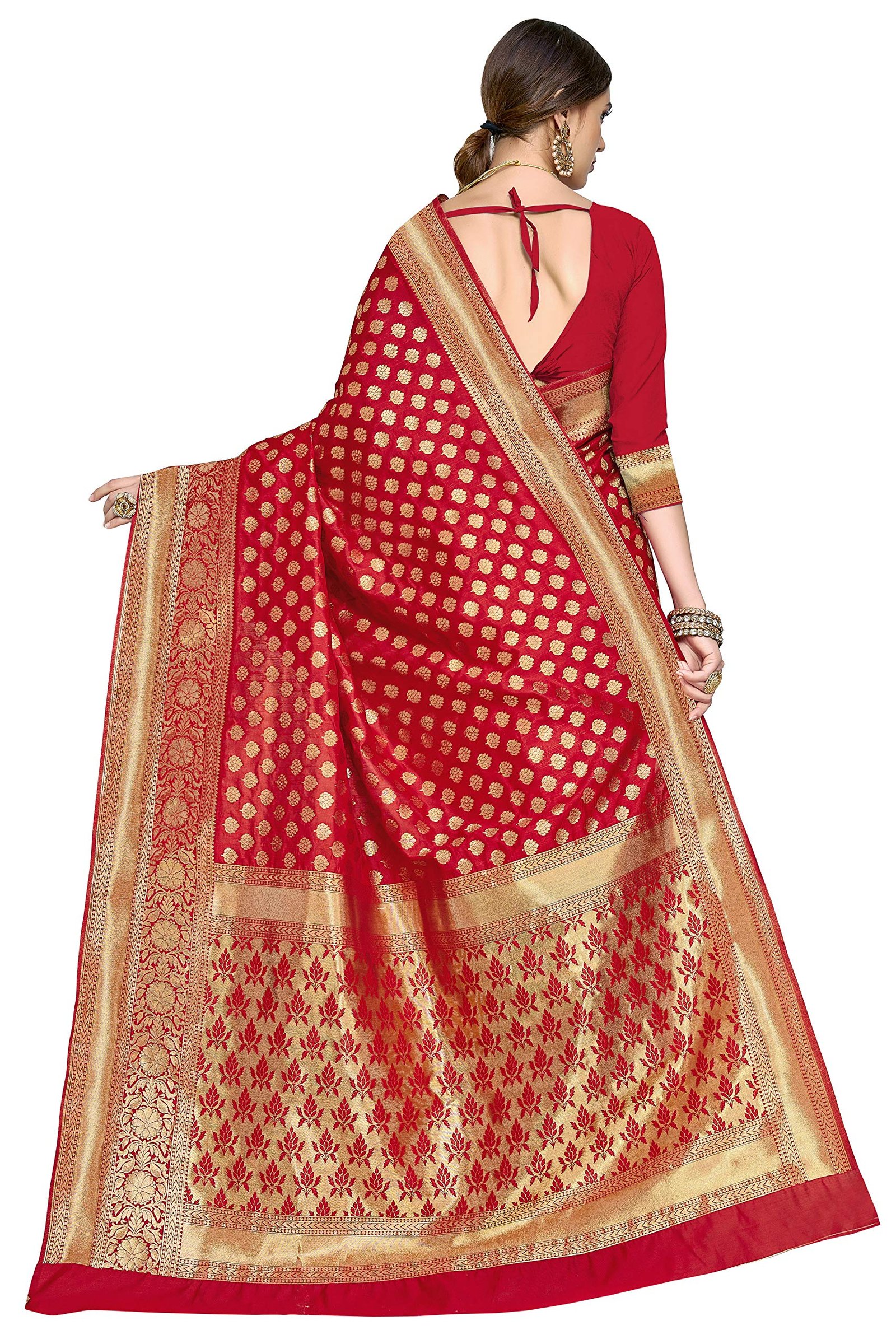 Women's Woven Pure Soft Kanjivaram Silk Saree Banarasi Style With Blouse Piece for Wedding (kara115red_Red)