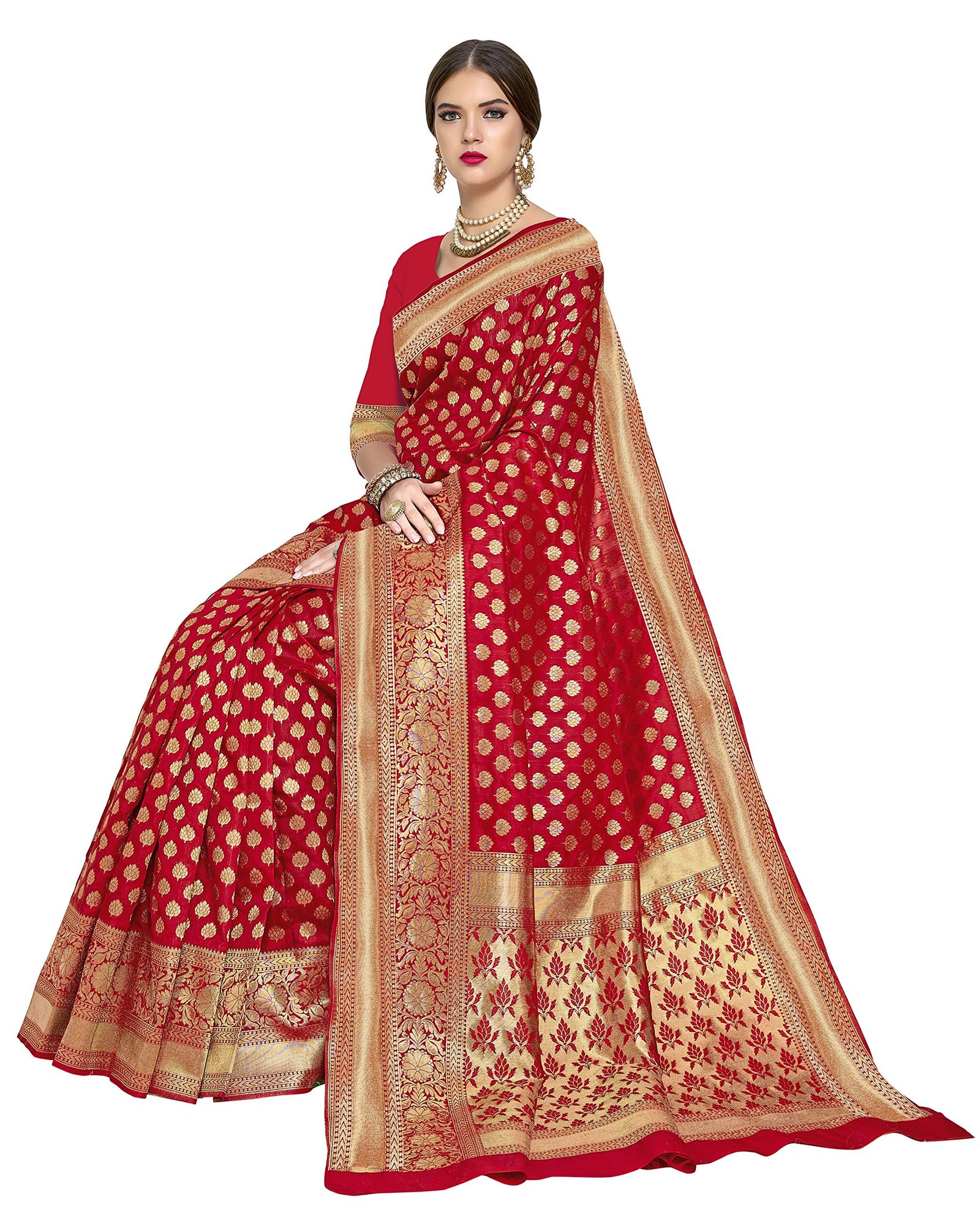 Women's Woven Pure Soft Kanjivaram Silk Saree Banarasi Style With Blouse Piece for Wedding (kara115red_Red)