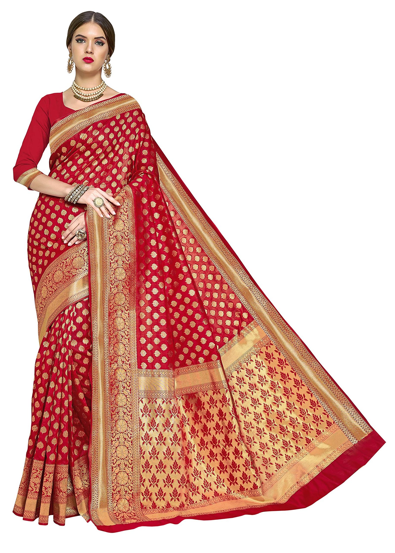 Women's Woven Pure Soft Kanjivaram Silk Saree Banarasi Style With Blouse Piece for Wedding (kara115red_Red)