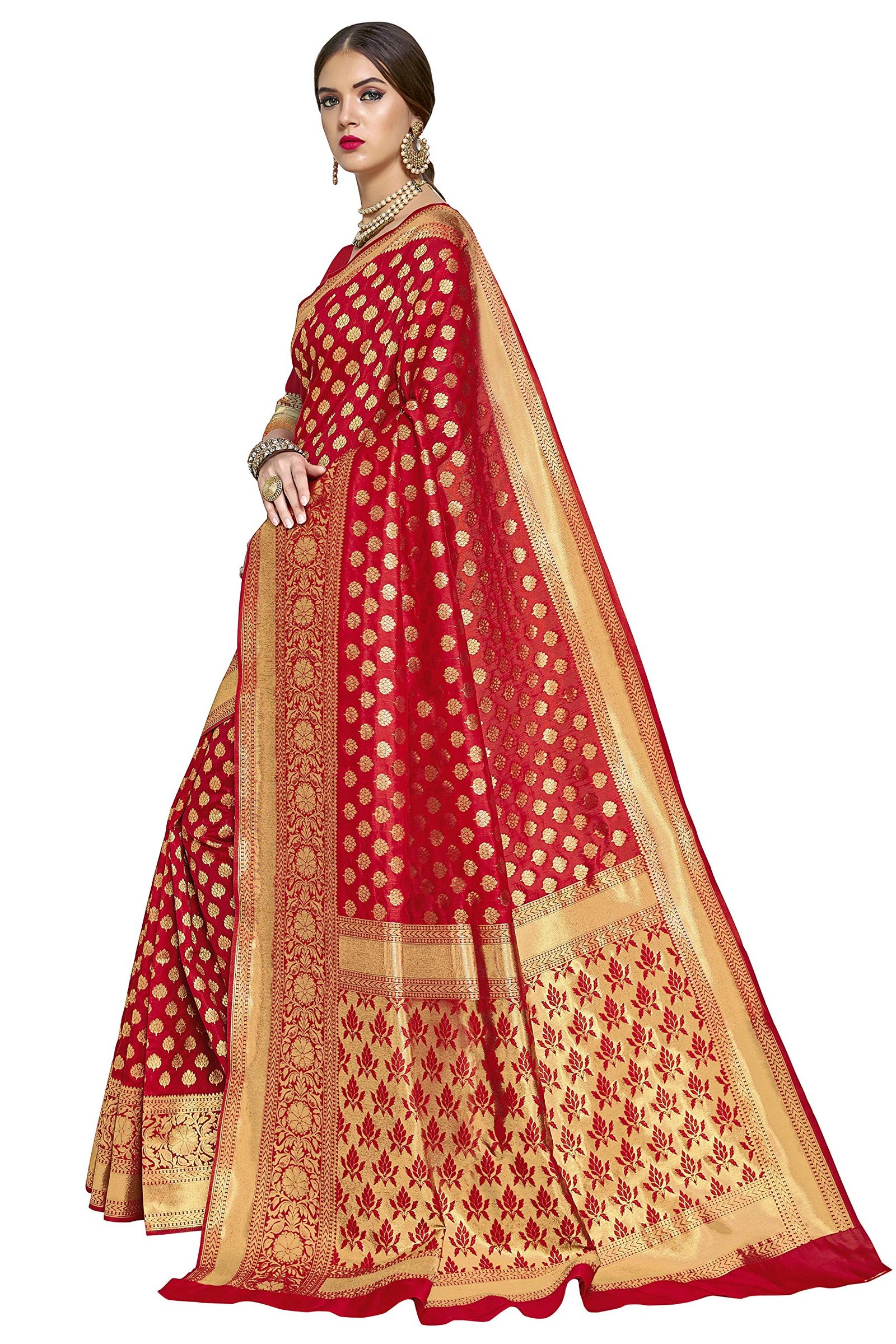 Women's Woven Pure Soft Kanjivaram Silk Saree Banarasi Style With Blouse Piece for Wedding (kara115red_Red)