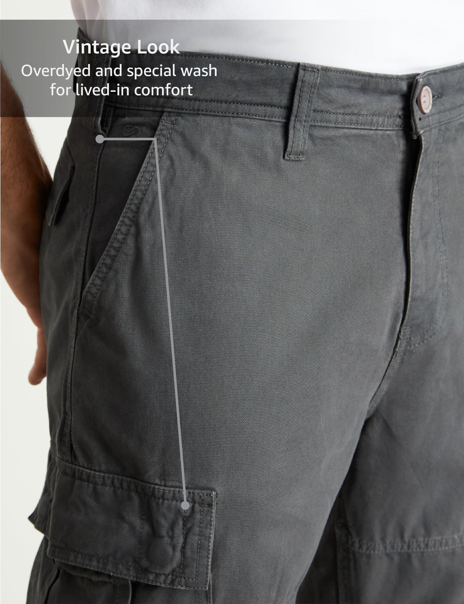 Men's Regular Fit Washed Cargo Pants (Pure Cotton | Relaxed Fit) (SP-M-A25-CT-105-Mid Grey-38)